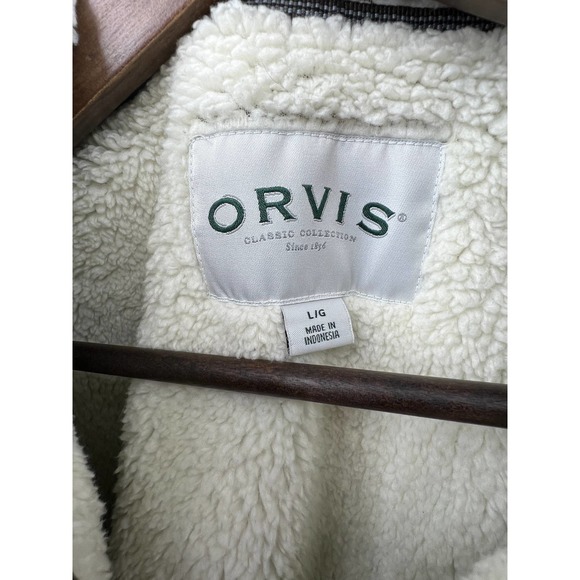 Orvis Fleece Pullover Jacket Sherpa Lined Beige Brown Men's Size Large - Picture 3 of 6